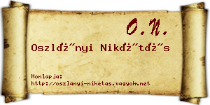 Oszlányi Nikétás névjegykártya